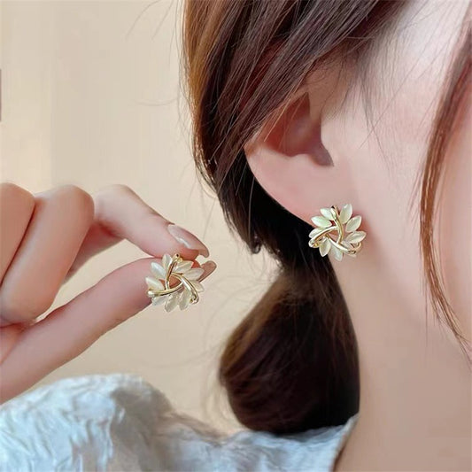 Luxury Gold Opal Petal Earrings