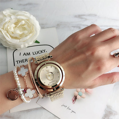 Luxury Two-Tone Crystal Bracelet Watch