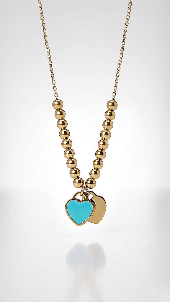 Double Blue Heart Gold Necklace