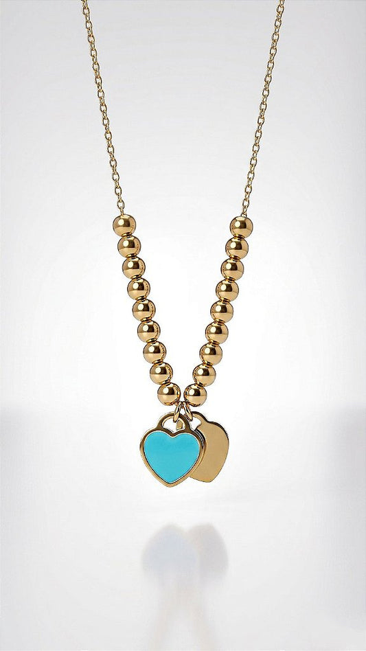 Double Blue Heart Gold Necklace