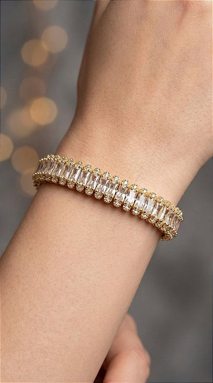 Colar Riviera Baguete 4mm Zircônia Branca Prata