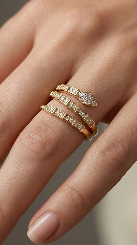 Anel Cravejado Zircônias Prata Ajustável