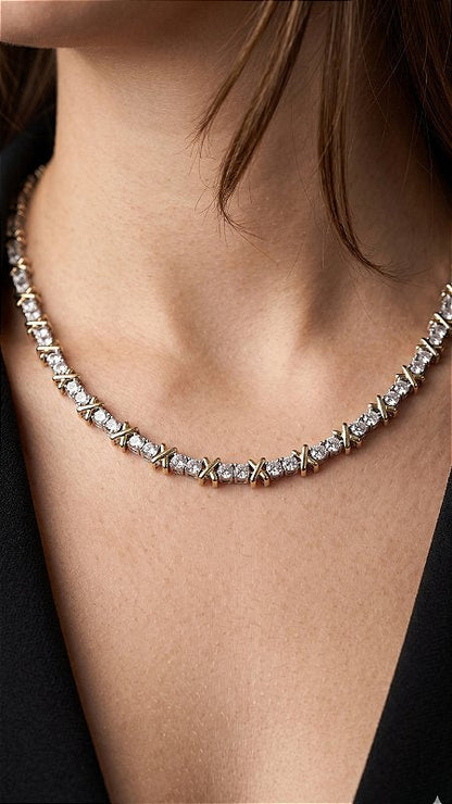 Colar Riviera Coração Pedras Zircônias Cristal Dourado