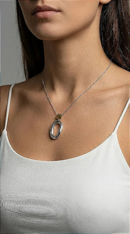 Organic Silver Pendant Black Cord Necklace