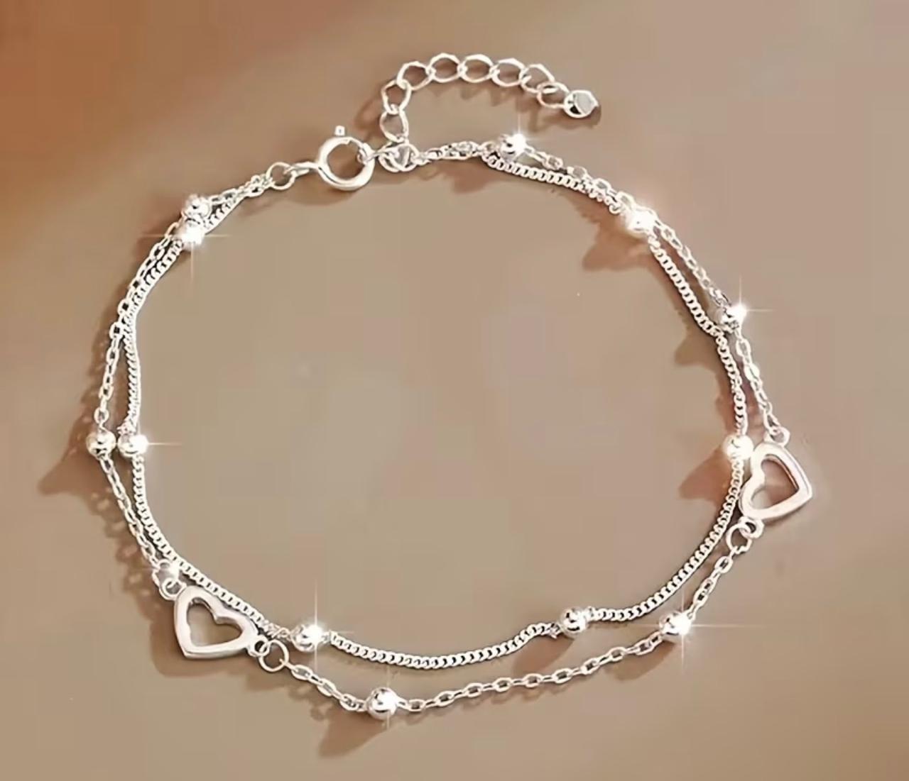 Luxury Silver Heart Bangle Bracelet