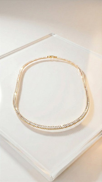 Colar Riviera Baguete 4mm Zircônia Branca Prata