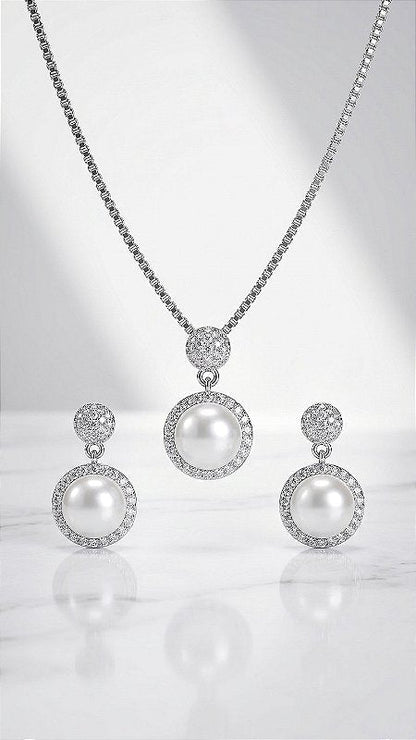Conjunto Composê Pérola com Zircônia Dourado