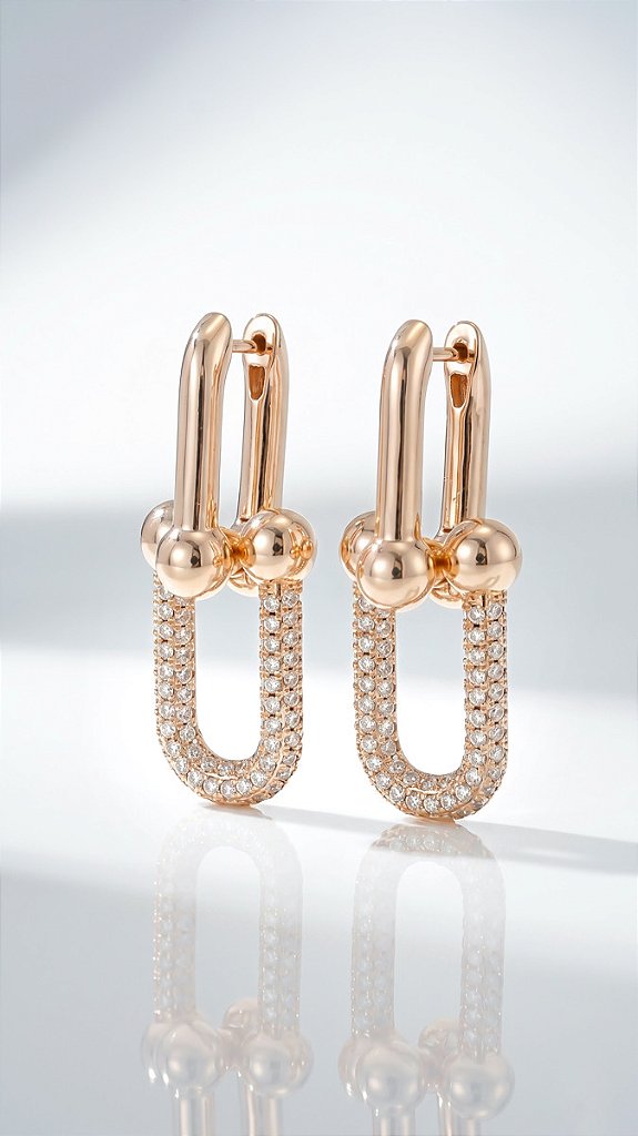 Soft Rose Gold Pavé Link Earrings
