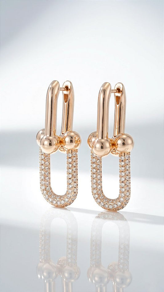 Soft Rose Gold Pavé Link Earrings