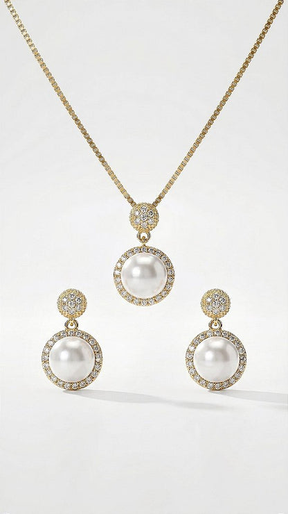 Conjunto Composê Pérola com Zircônia Dourado