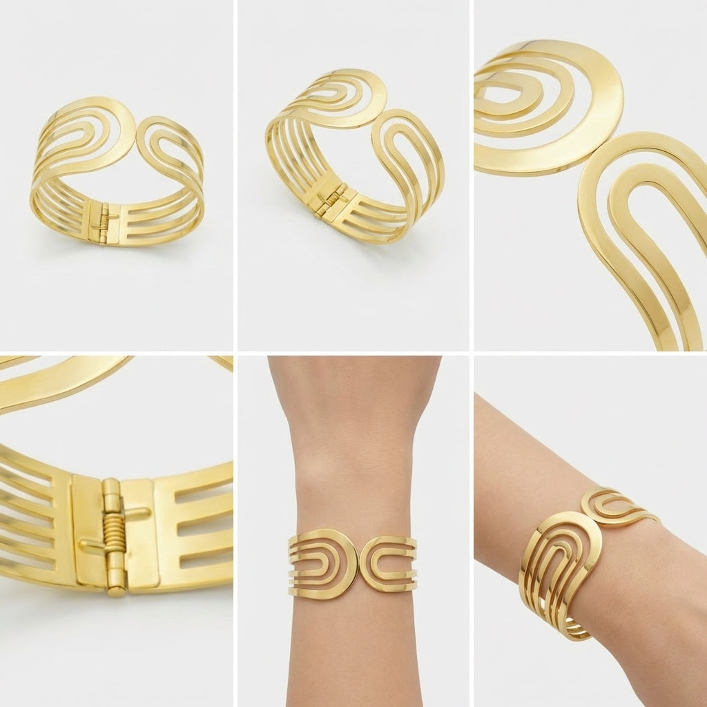 Gold Multi-Line Cuff Bracelet