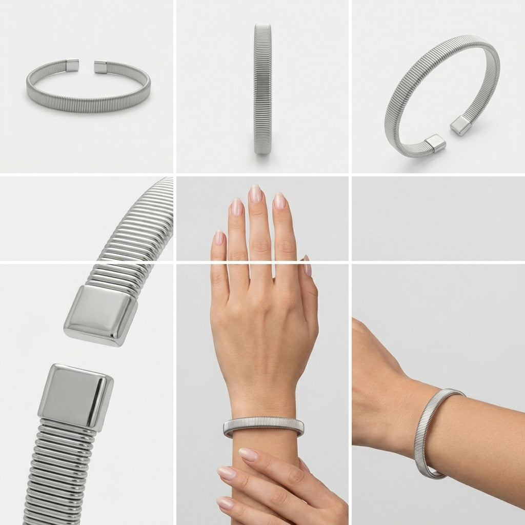 Elegant Silver Ribbed Bracelet