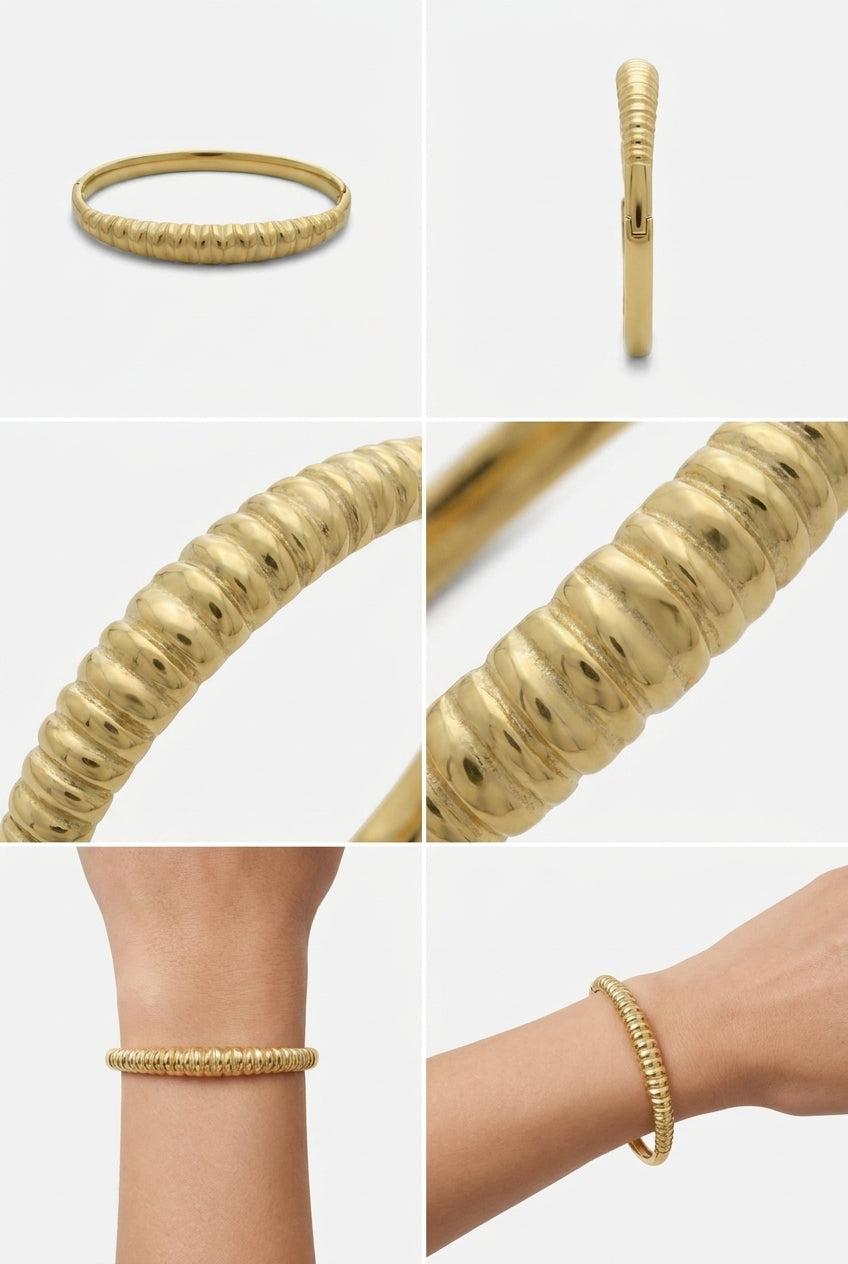Elegant Gold Ribbed Bracelet