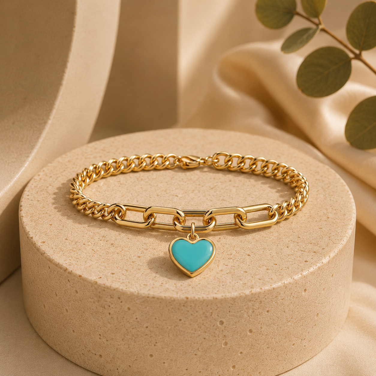 Elegant Gold Turquoise Heart Bracelet