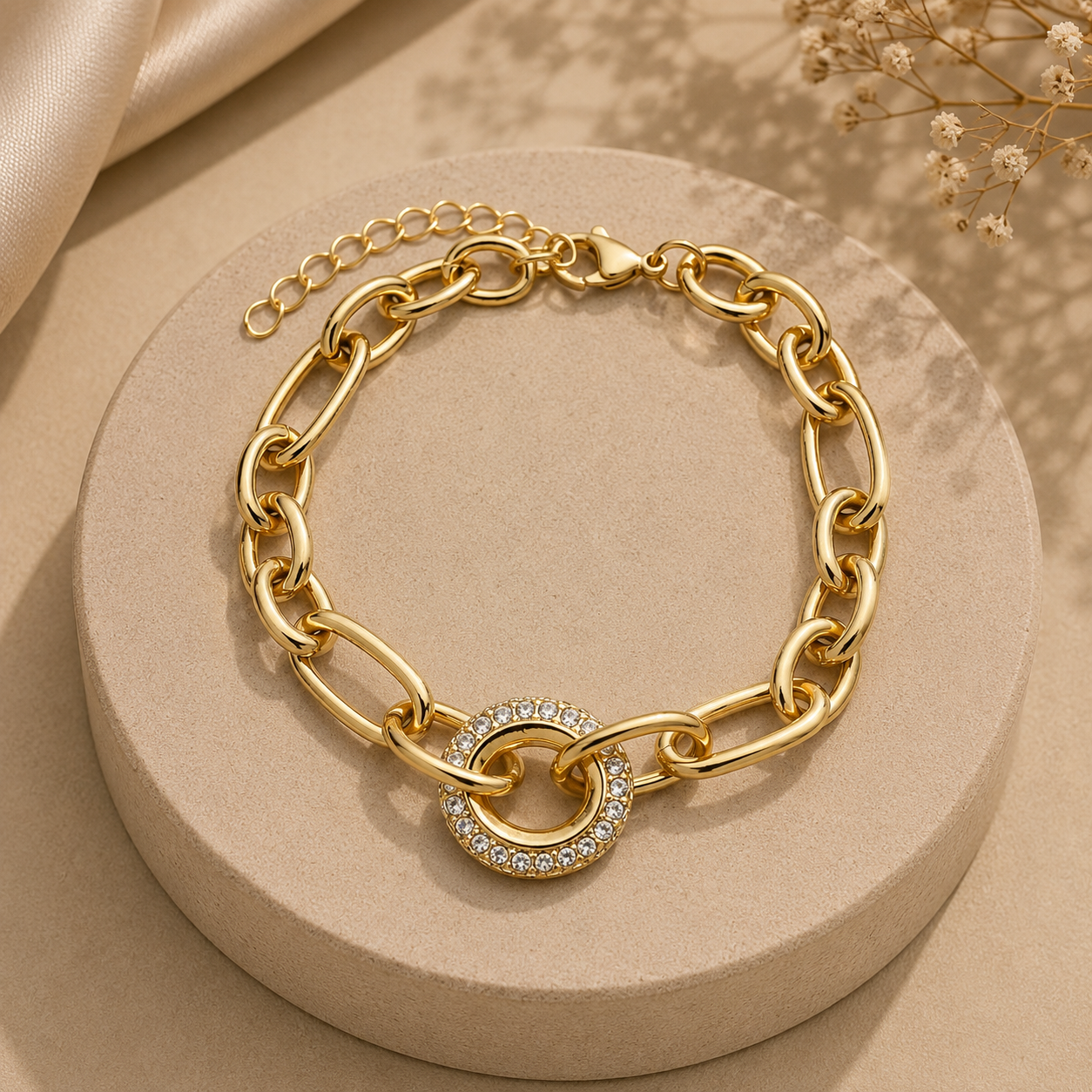 Elegant Gold Zirconia Link Bracelet