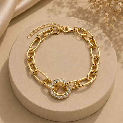 Elegant Gold Zirconia Link Bracelet