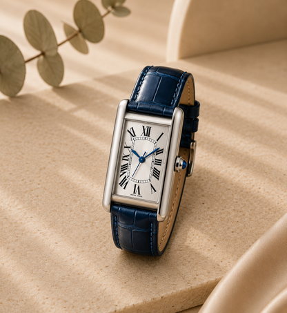 Elegant Silver Roman Leather Watch