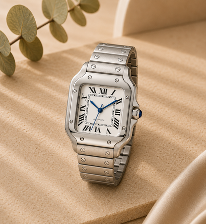 Elegant Silver Square Automatic Watch