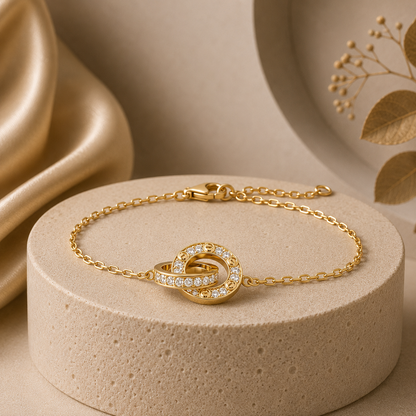 Elegant Gold, Rose Gold  Silver Zirconia Ring Bracelet