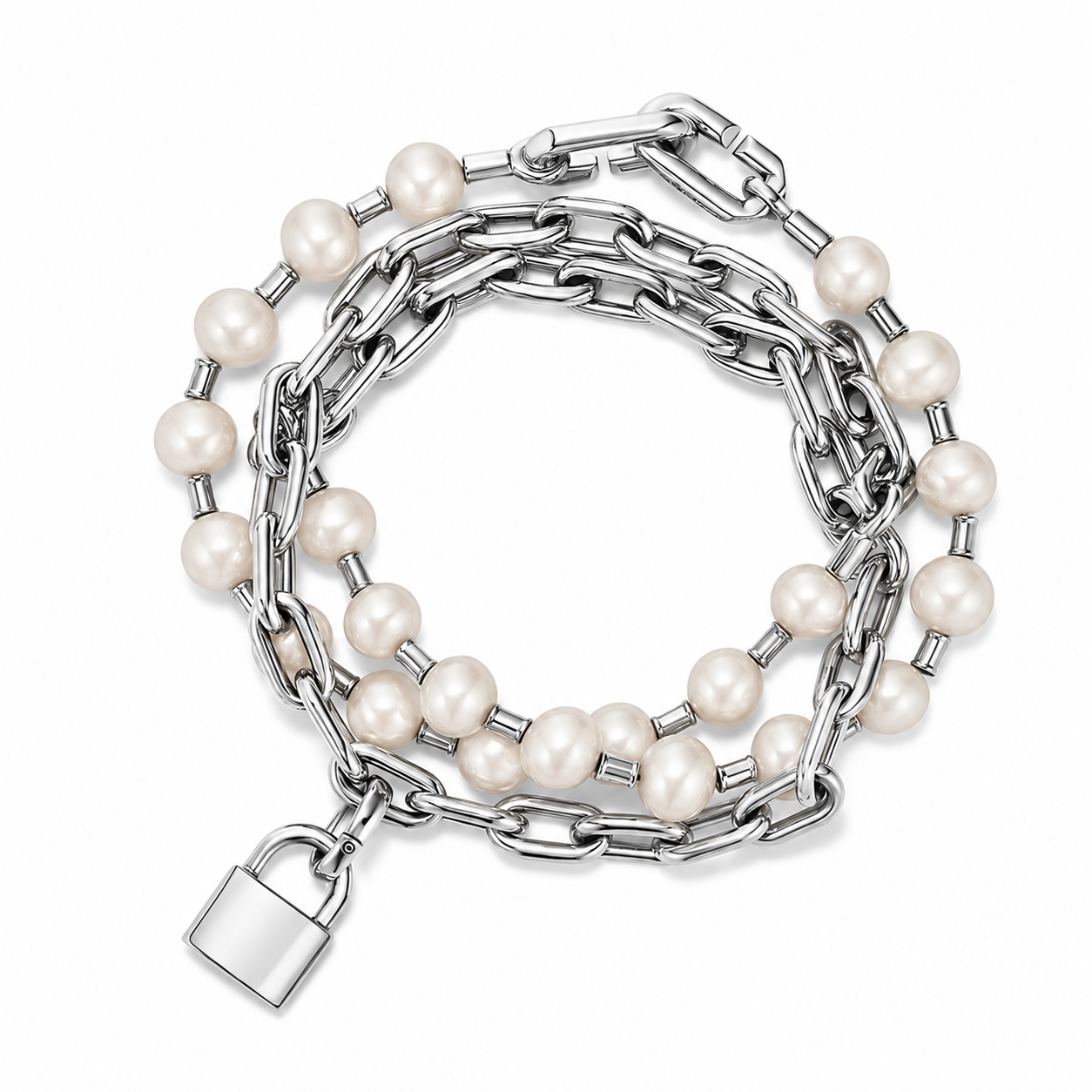 Luxury Silver Pearl Layered Bracelet