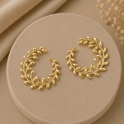 Luxury Gold Leaf Hoop Earrings