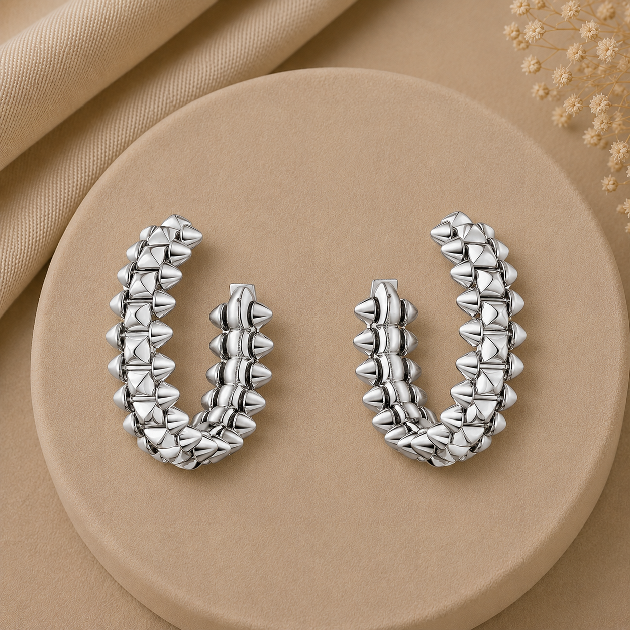 Luxury Silver Spiked Hoop Earrings