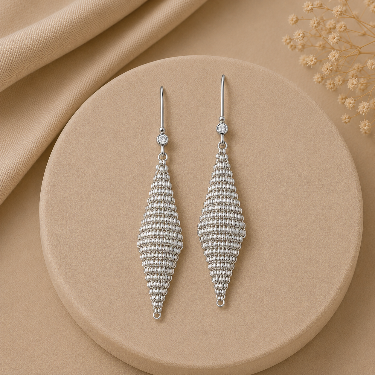 Luxury Silver Mesh Drop Earrings