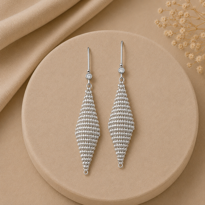 Luxury Silver Mesh Drop Earrings