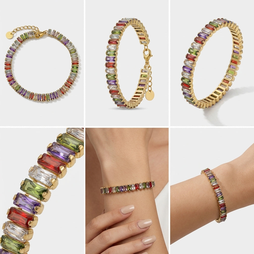 Rainbow Baguette Zirconia Bracelet