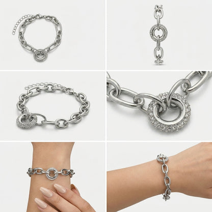 Elegant Silver Ring Link Bracelet