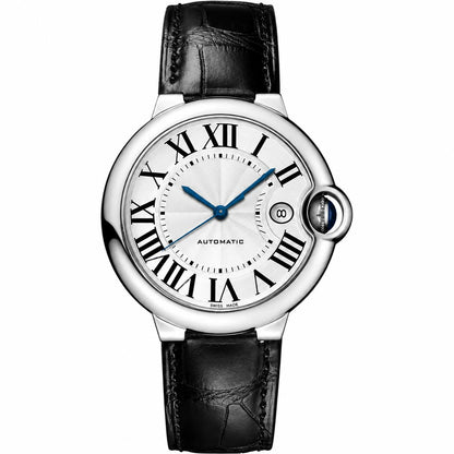 Elegant Silver Roman Leather Watch