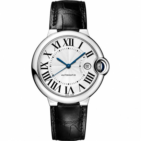 Elegant Silver Roman Leather Watch
