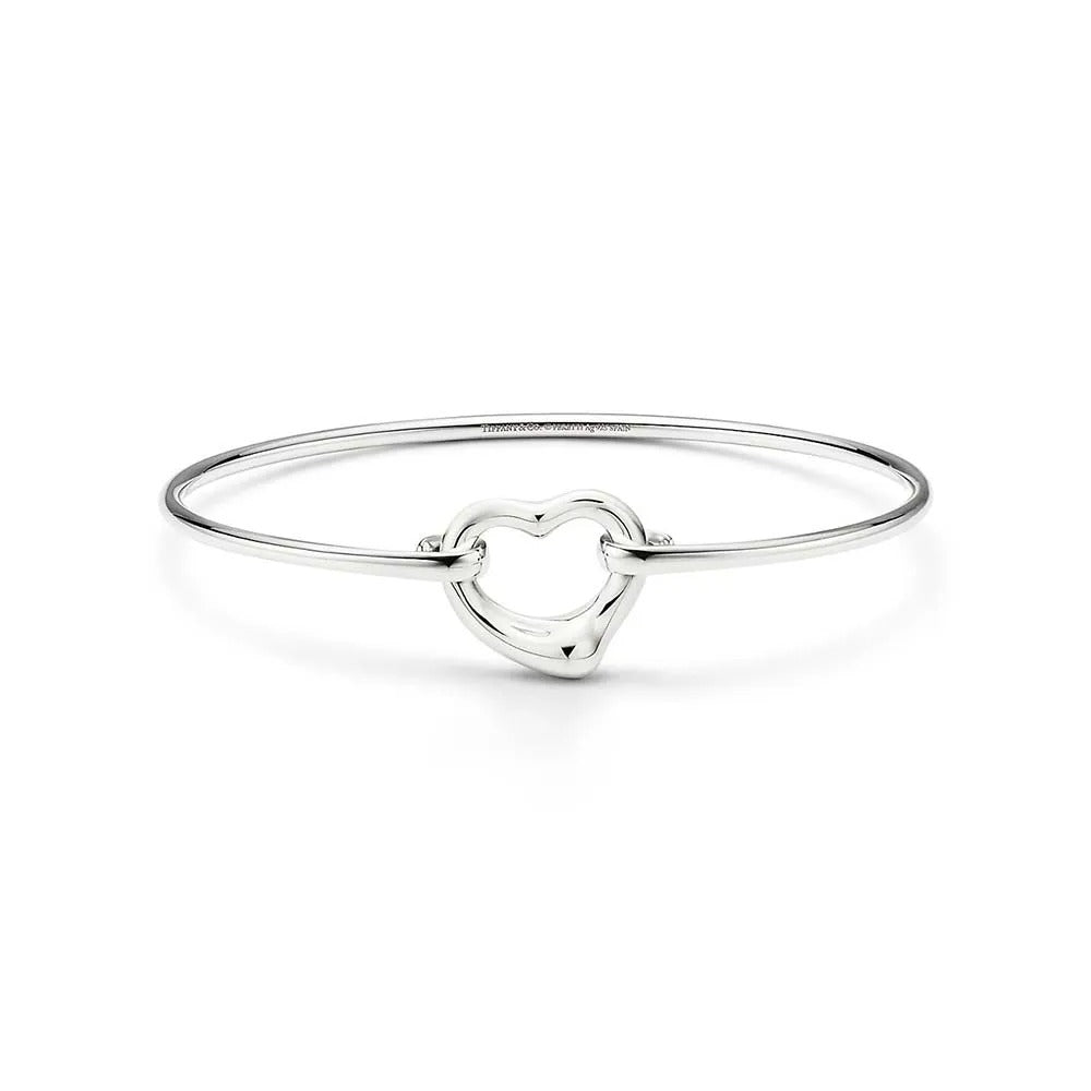 Luxury Silver Heart Bangle Bracelet