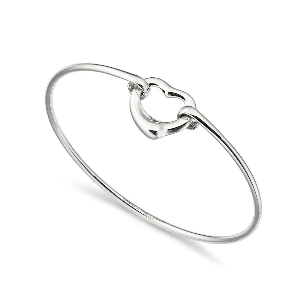 Luxury Silver Heart Bangle Bracelet