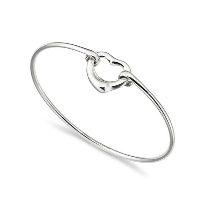 Luxury Silver Heart Bangle Bracelet