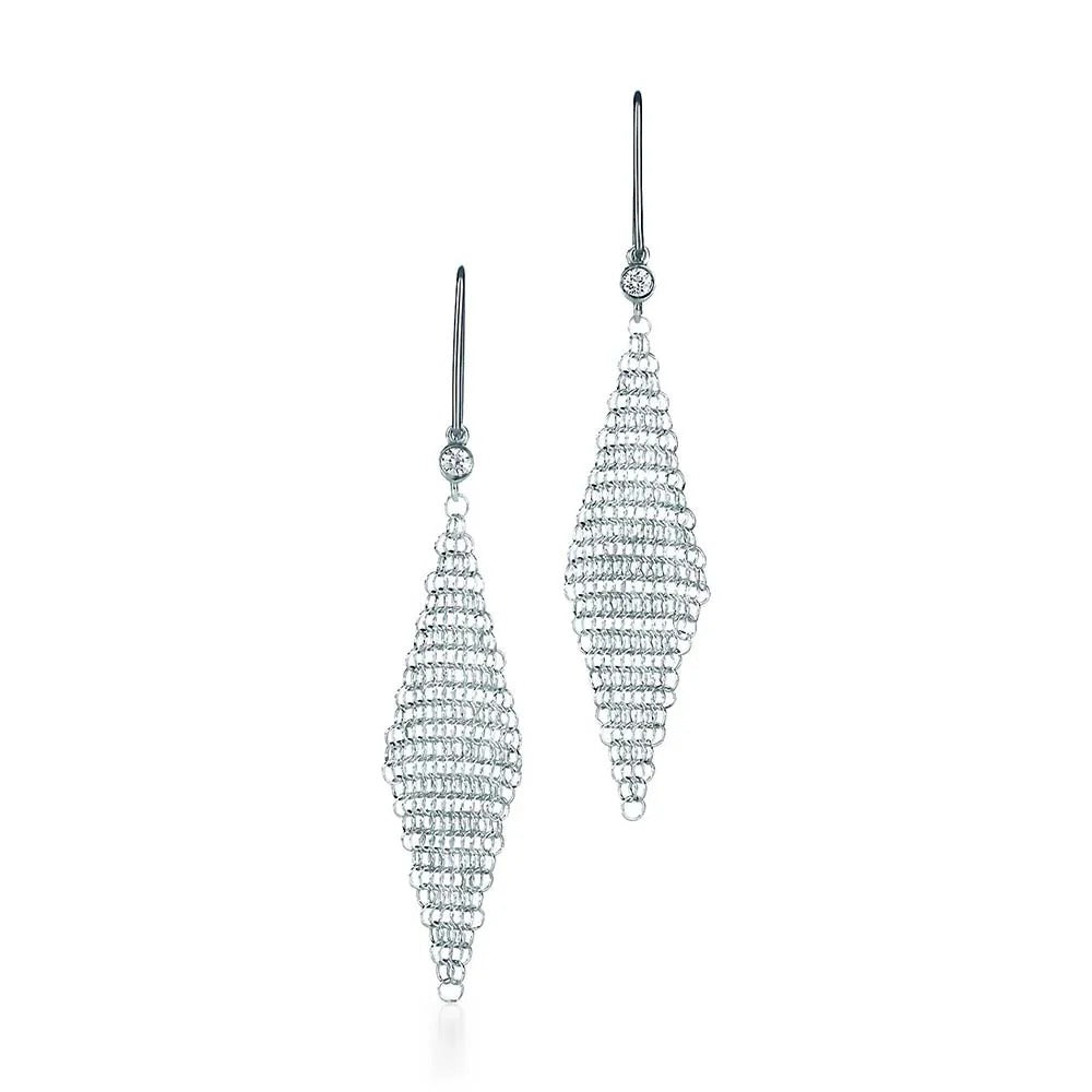 Luxury Silver Mesh Drop Earrings
