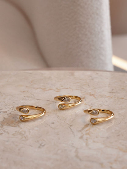 Anel Entreaberto Mini Gotas Regulável Moissanite