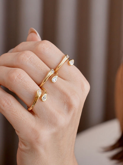 Anel Entreaberto Mini Gotas Regulável Moissanite