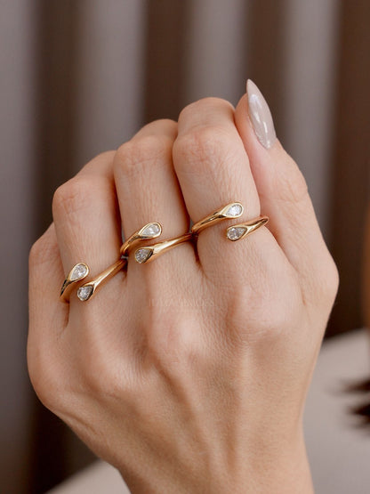 Anel Entreaberto Mini Gotas Regulável Moissanite