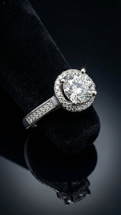 Anel Solitário Halo Pedra 1ct Moissanite Cravejado Prata 925 Ajustável