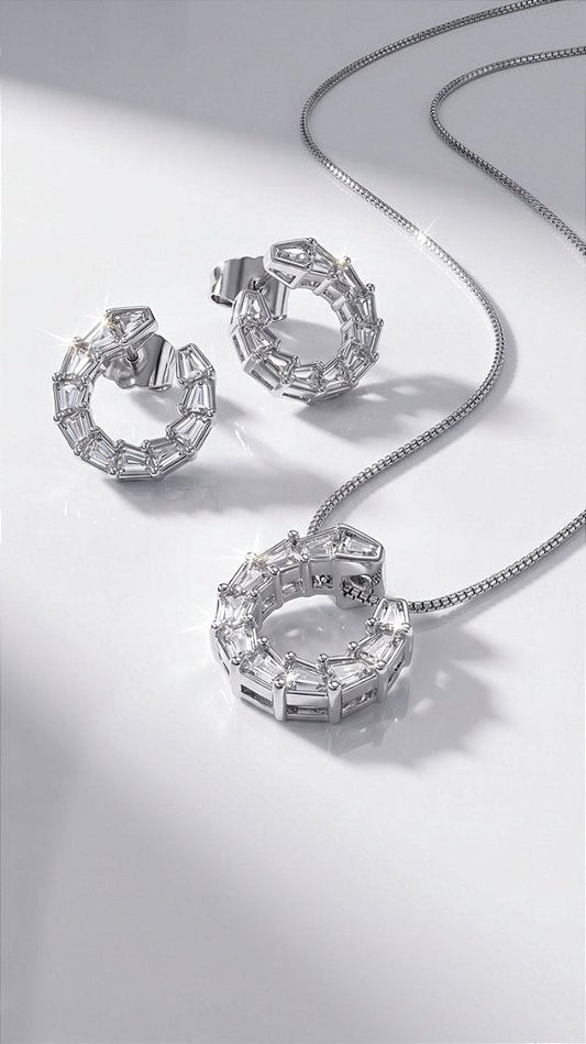 Conjunto Colar e Brincos Mini Serpente Zircônia Branca Prata