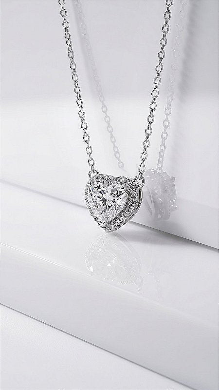Anel Coração Cravejado Moissanite Prata 925 Ajustável