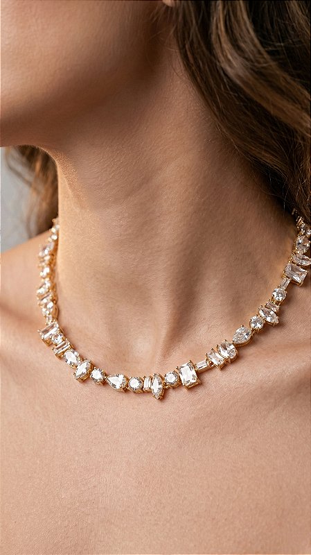 Pulseira Riviera Trabalhada Cristal Dourada