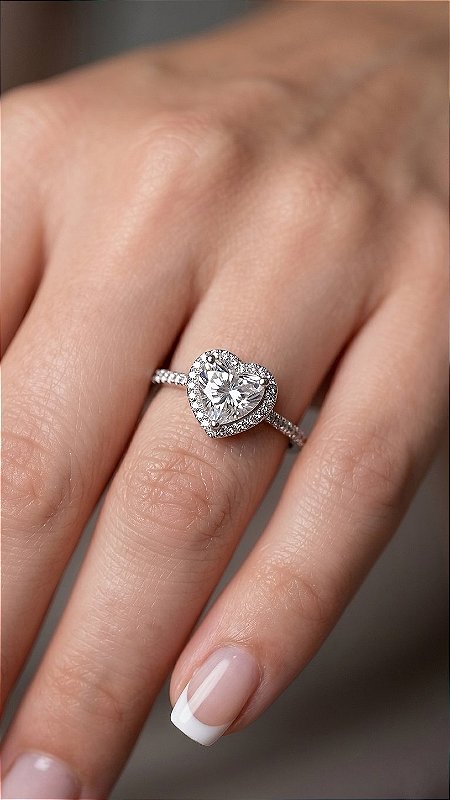 Anel Solitário Halo Pedra 1ct Moissanite Cravejado Prata 925 Ajustável