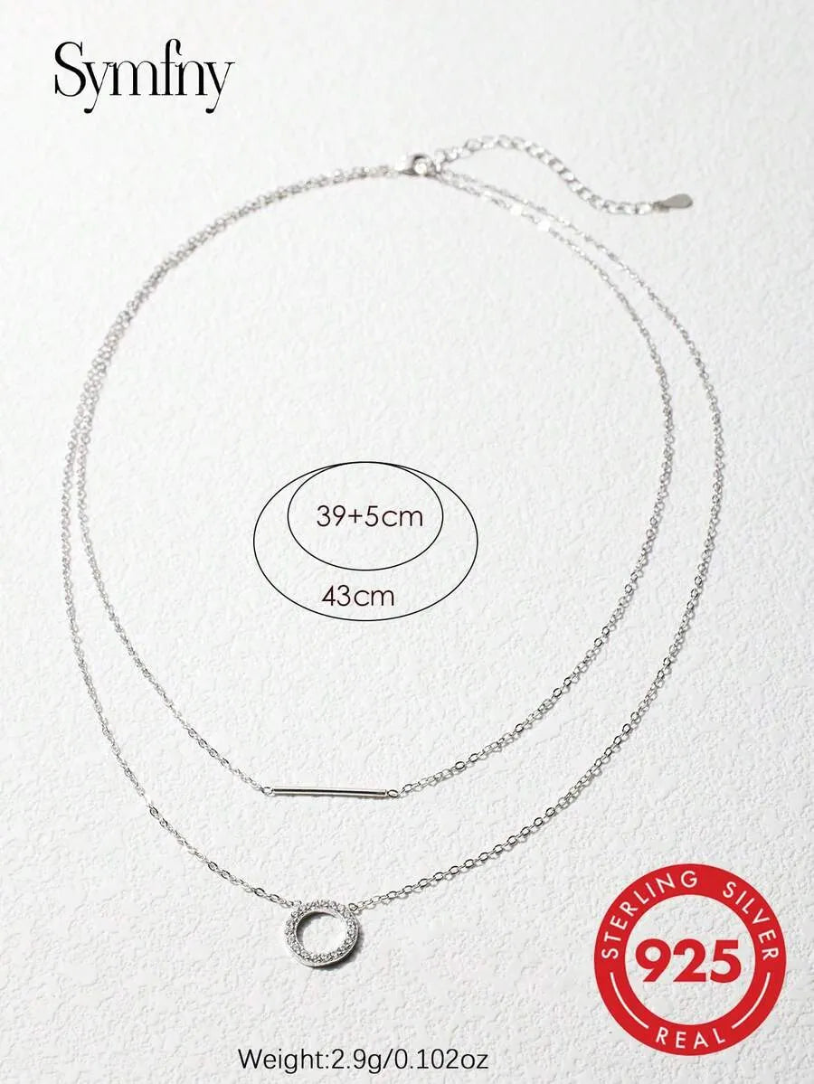 Elegant 925 Silver Heart Layered Necklace