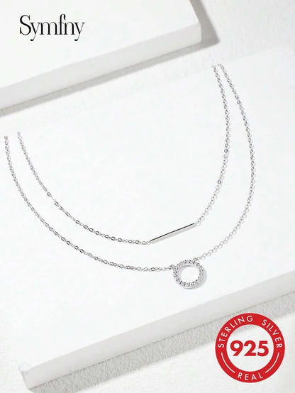 Elegant 925 Silver Heart Layered Necklace