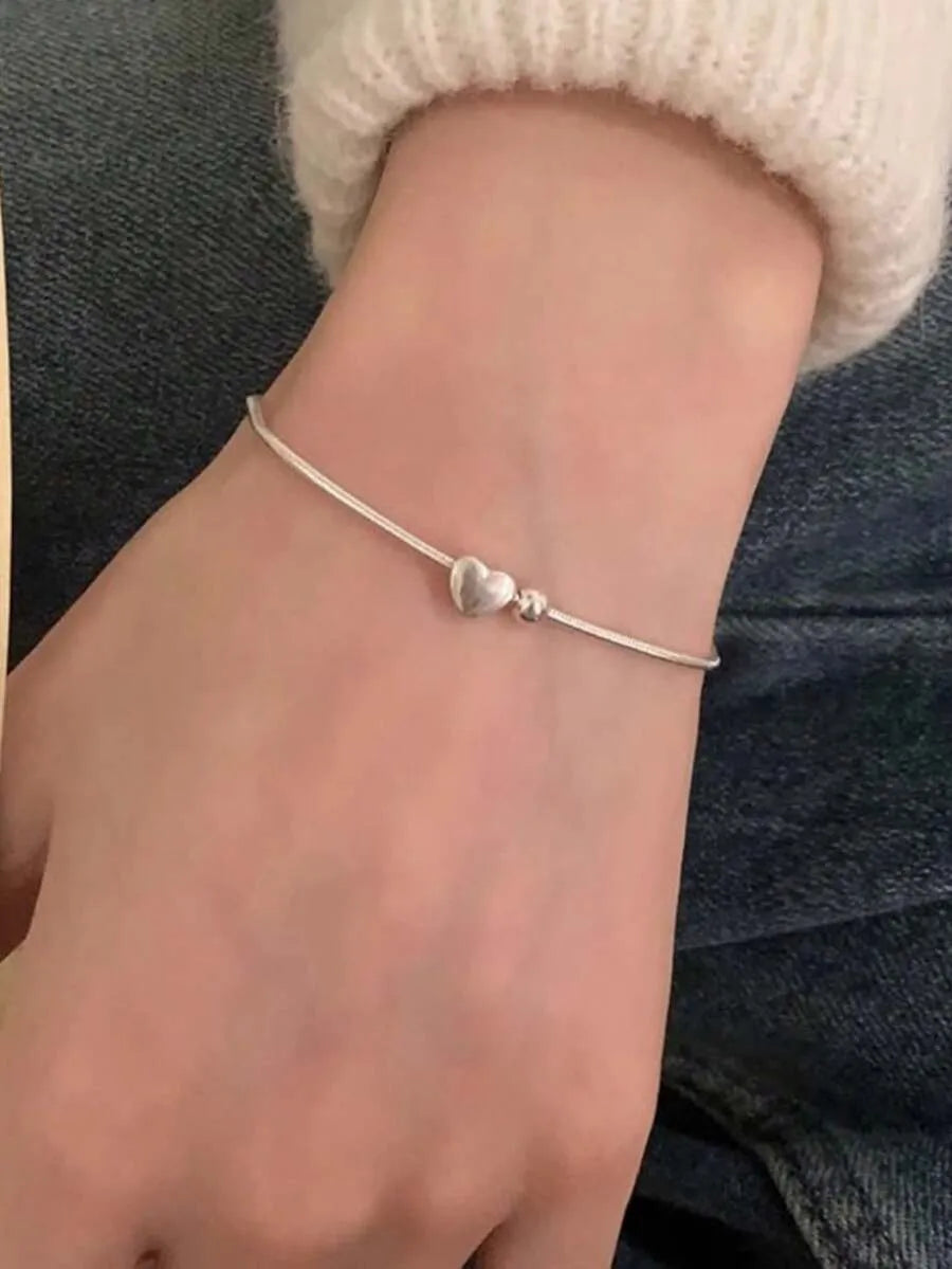 Elegant 925 Silver Heart Bracelet
