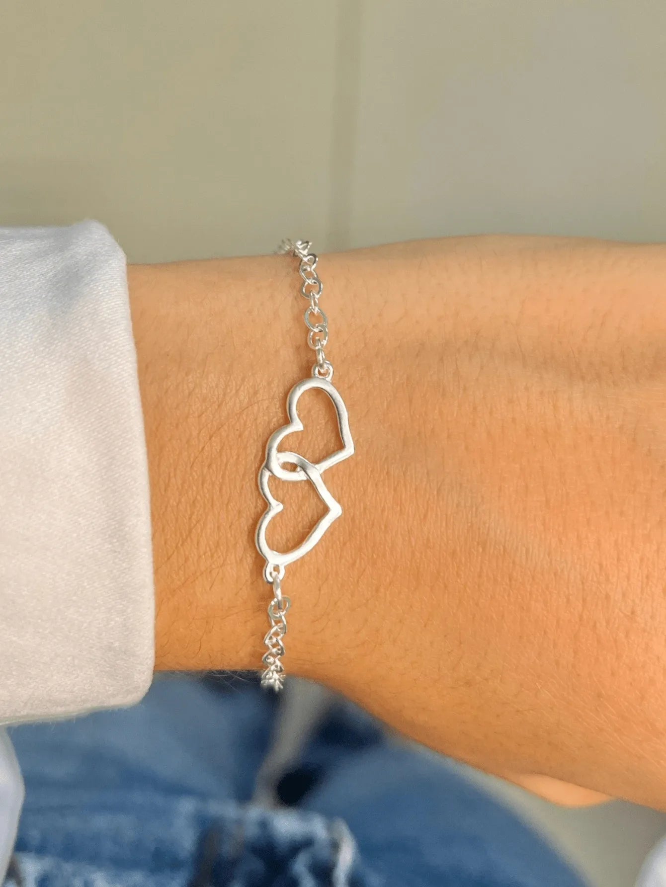 Elegant 925 Silver Double Heart Bracelet