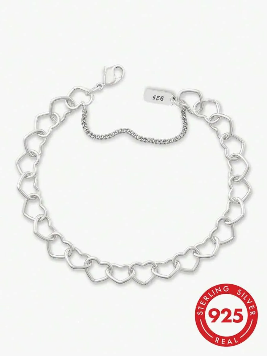 Elegant 925 Silver Double Heart Bracelet