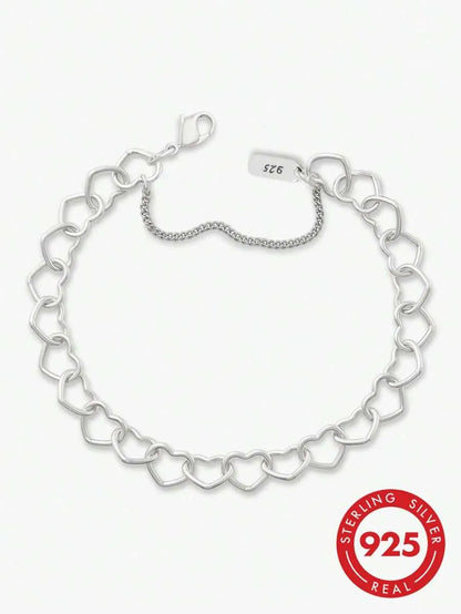 Elegant 925 Silver Double Heart Bracelet